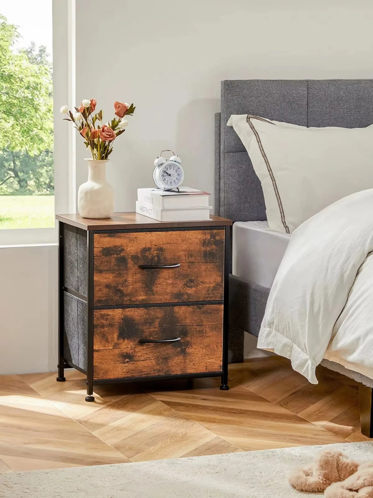 JHK Nightstand With Drawers Storage Cabinet For Bedroom