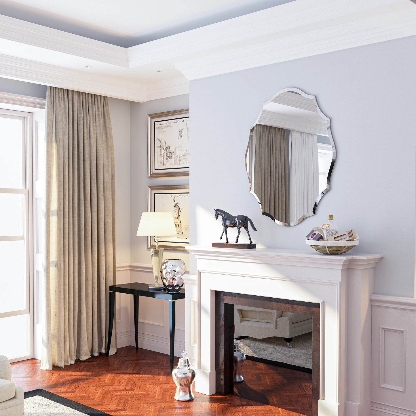 Wisfor Frameless Scalloped Wall Mirror for Entryways