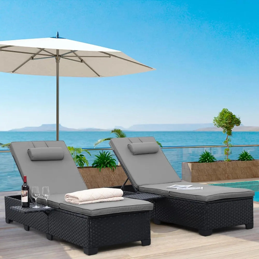 Outdoor Chaise Lounge Chairs Set of 2 Wicker Black