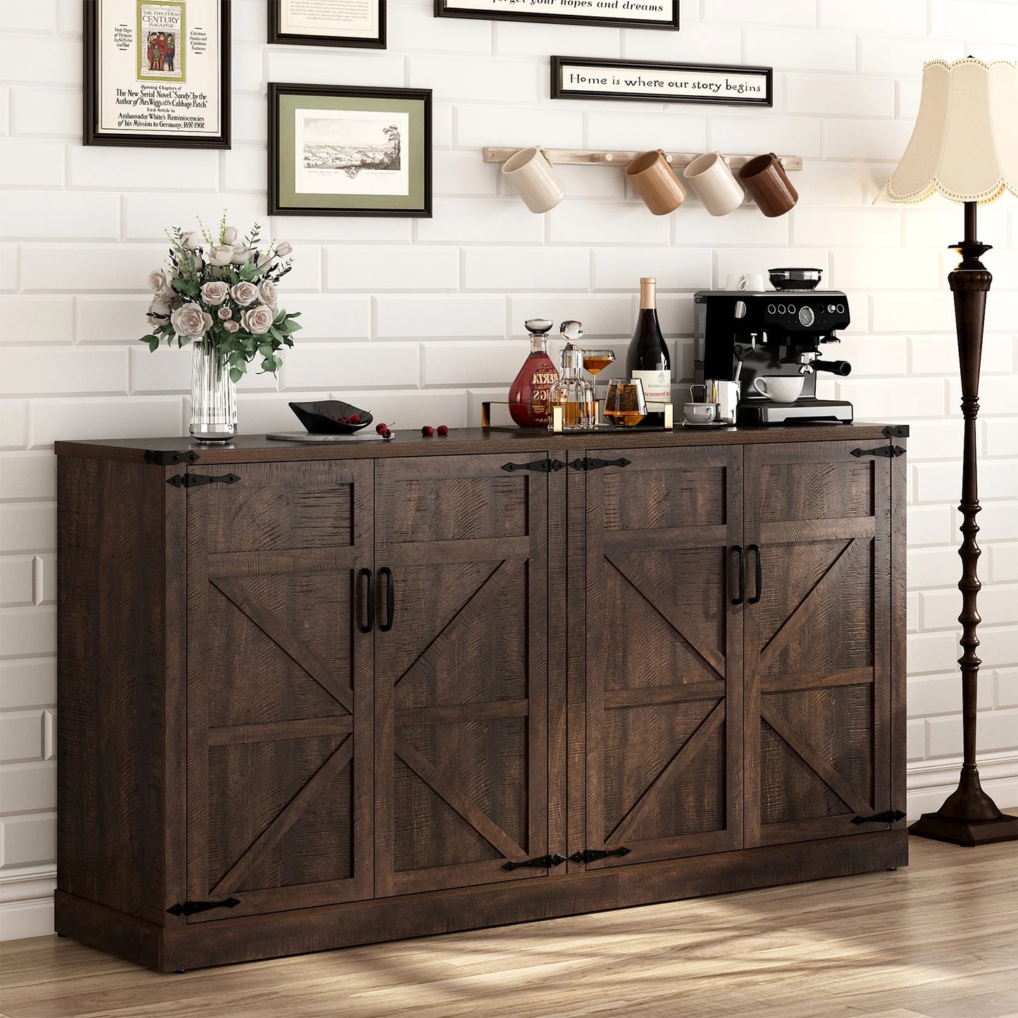 QiaoShiRen Buffet Cabinet Farmhouse Sideboard With Drawers