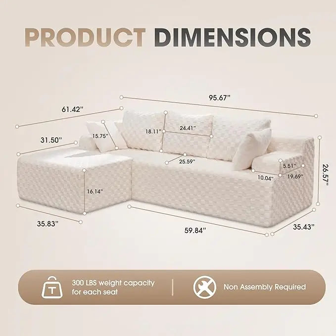 Modular L Shaped 3 Seat Sectional Memory Foam Storage Sofa