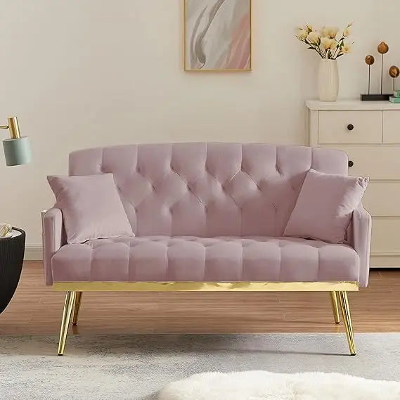 55 Inch Velvet Loveseat Sofa With Gold Metal Legs Tufted