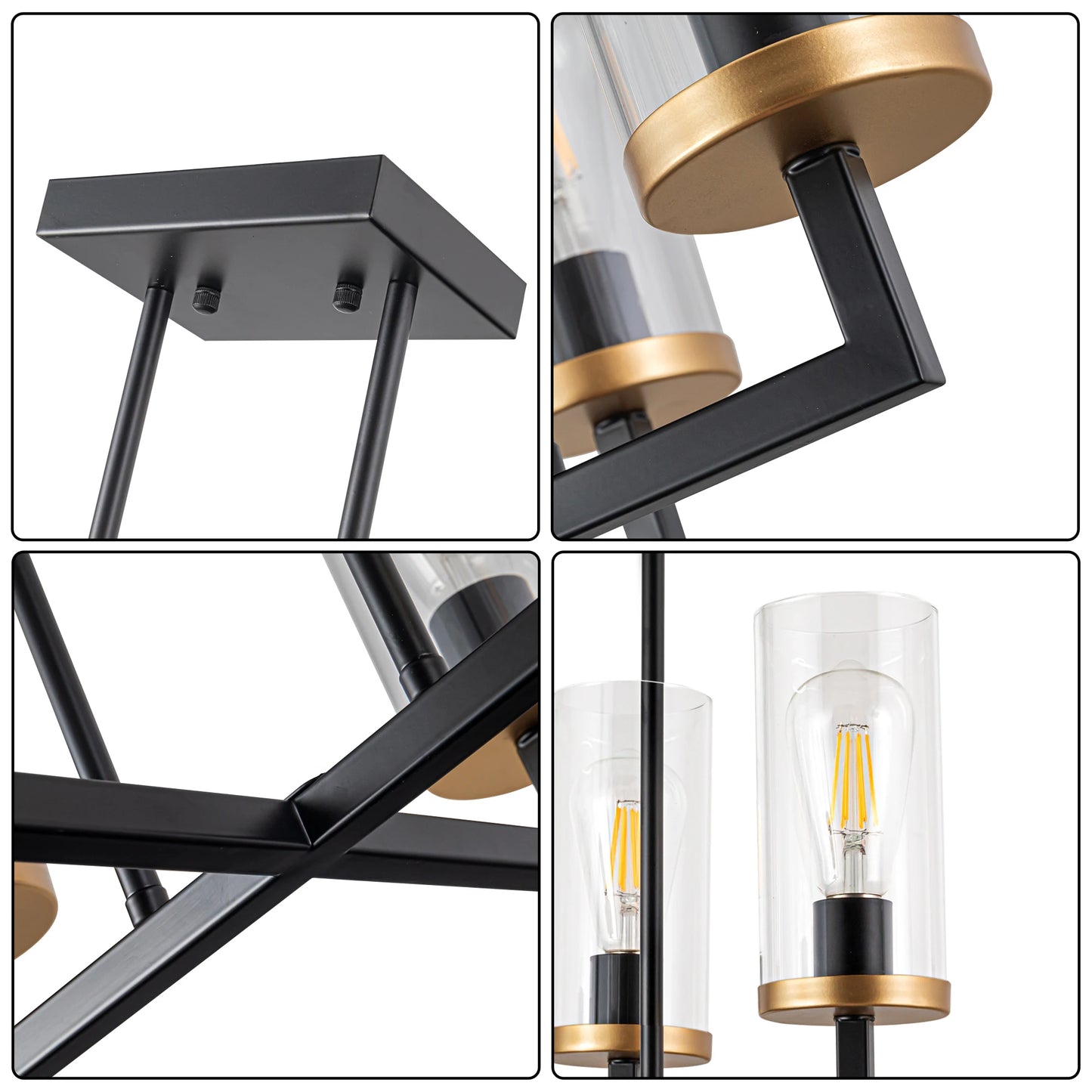 4 Lights Sleek Black Foyer Chandeliers For Kitchen Island