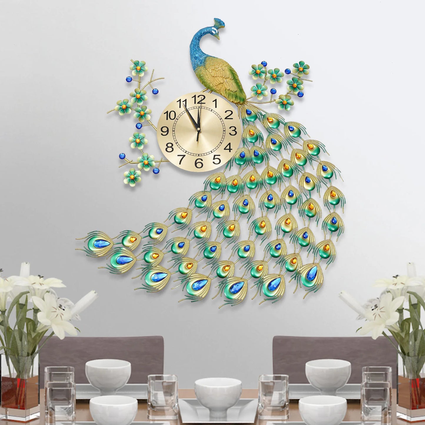 3D European Style Peacock Wall Clock Modern Decorative