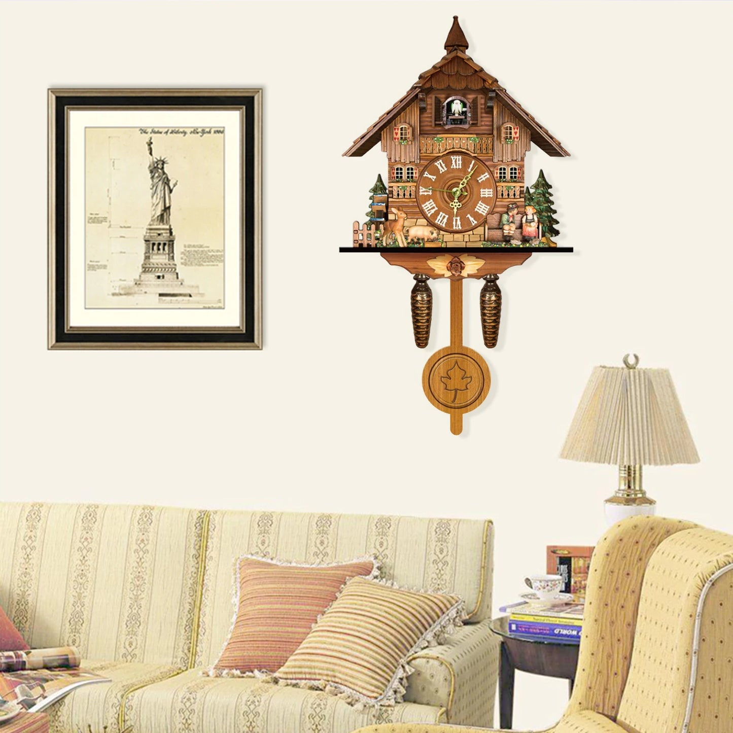 Cuckoo Clock Wall Mount Bird Clock Wood Living Room