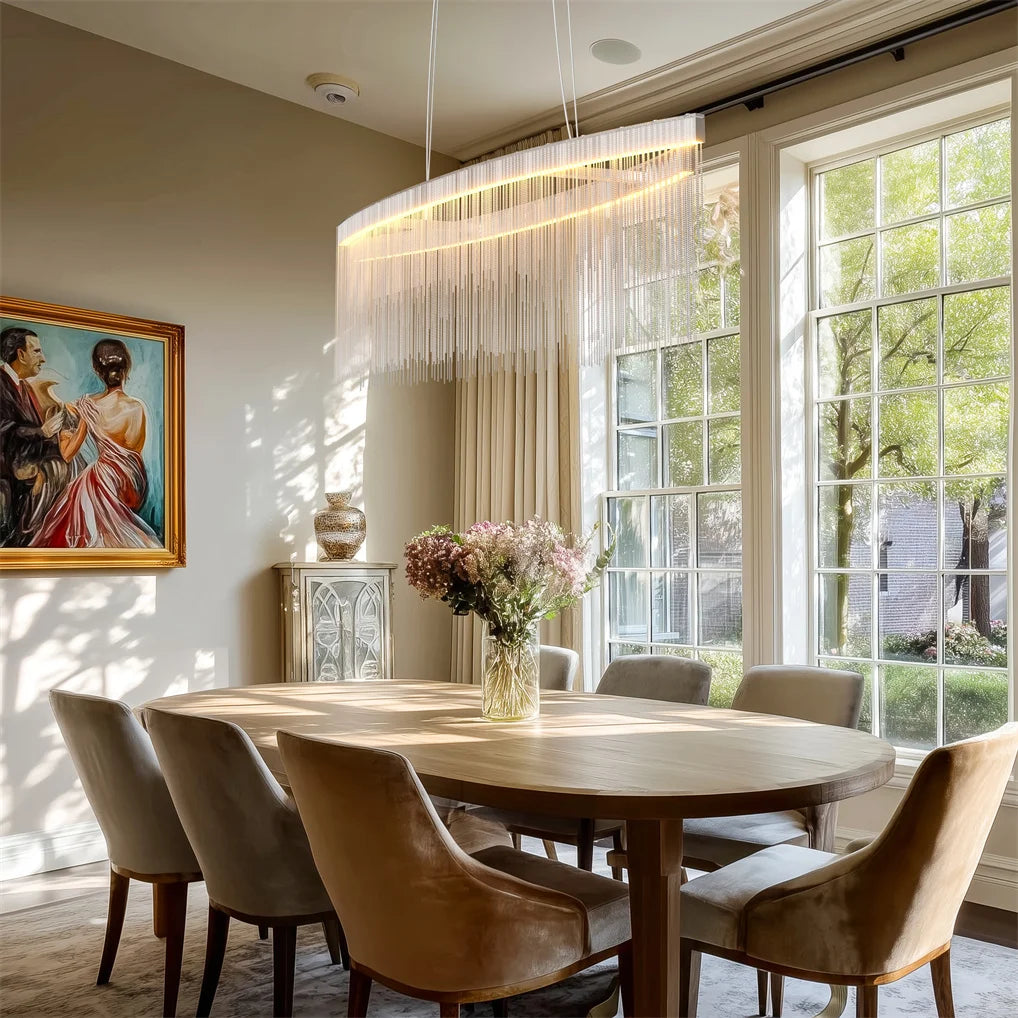 Vrygle Modern Crystal Chandelier Pendant Light Dimmable LED Tassel Chain