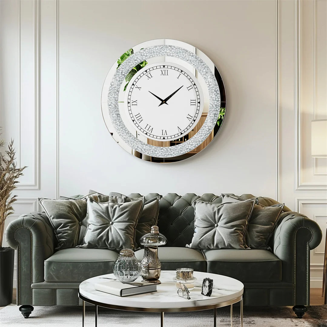 Luvodi 32 Inch Modern 3D Wall Clock Crystal Roman Numerals