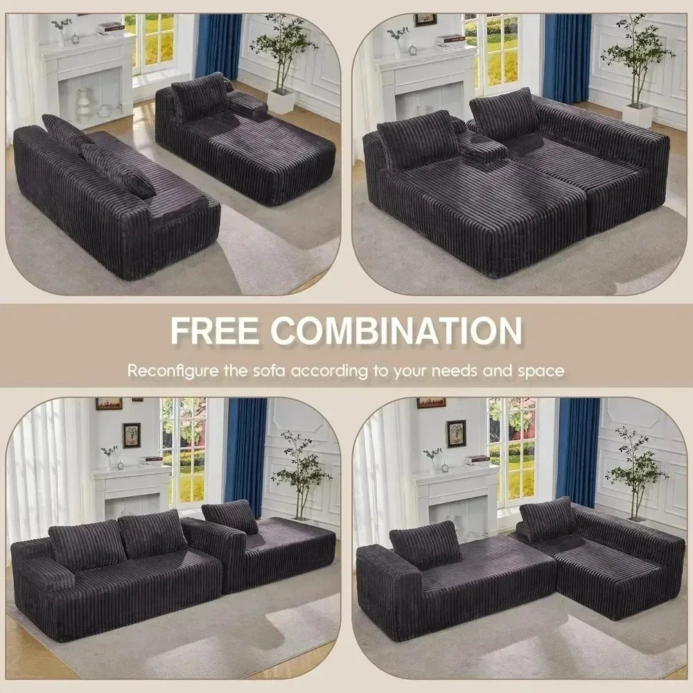 Modular L Shaped 3 Seat Sectional Memory Foam Storage Sofa