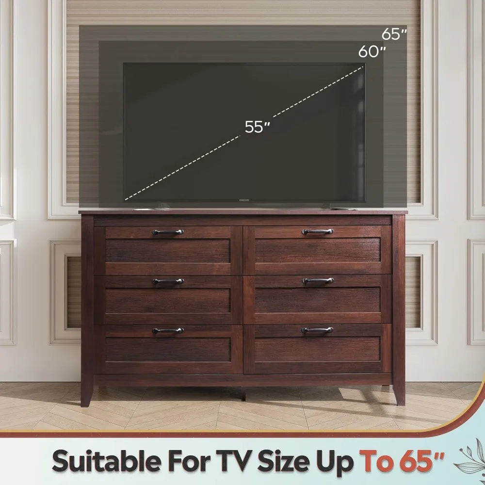 WLIVE Wood Dresser For Bedroom With Six Drawers Large