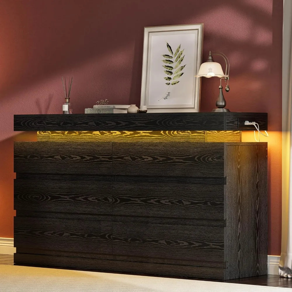 HUANZHUANG 6 Drawer Dresser Wood Bedroom Storage Chest