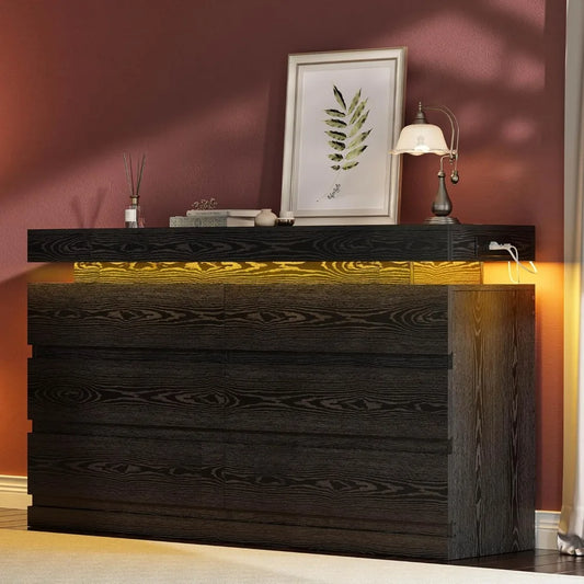 HUANZHUANG 6 Drawer Dresser Wood Bedroom Storage Chest