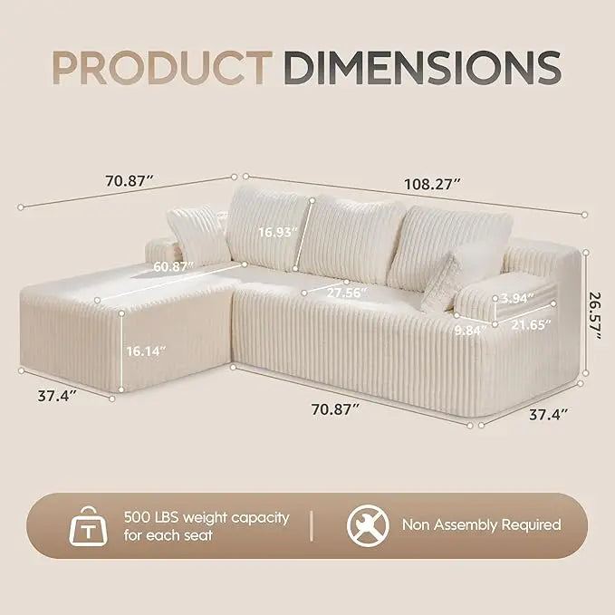 Modular L Shaped 3 Seat Sectional Memory Foam Storage Sofa