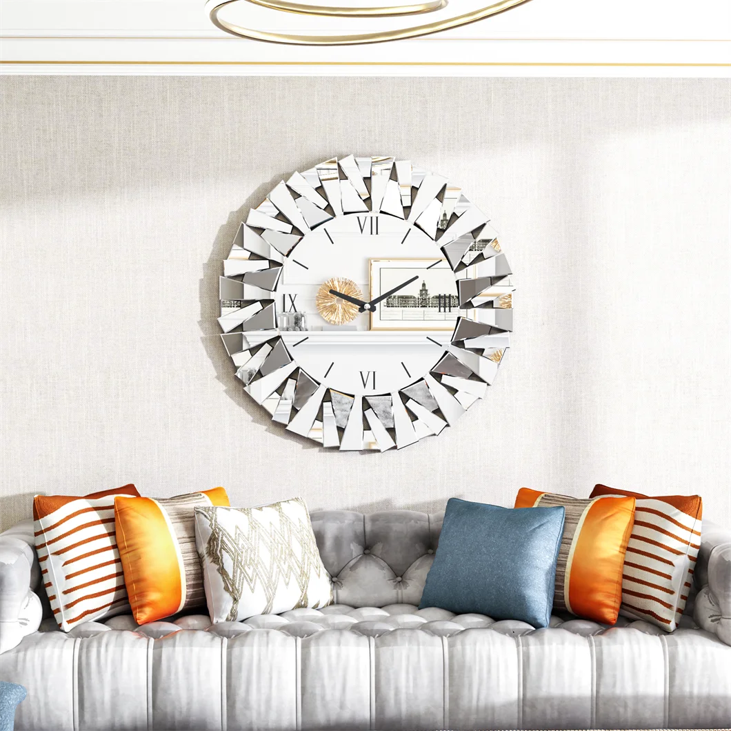 Large Wall Clock 3D Mirrored Sunburst 32 Roman Numeral