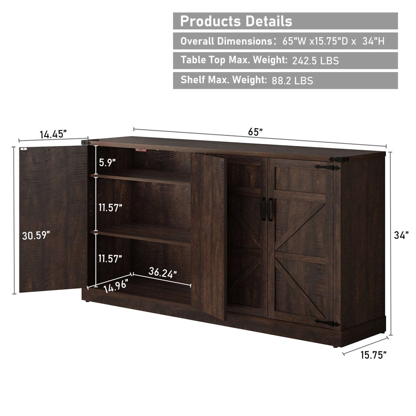 QiaoShiRen Buffet Cabinet Farmhouse Sideboard With Drawers