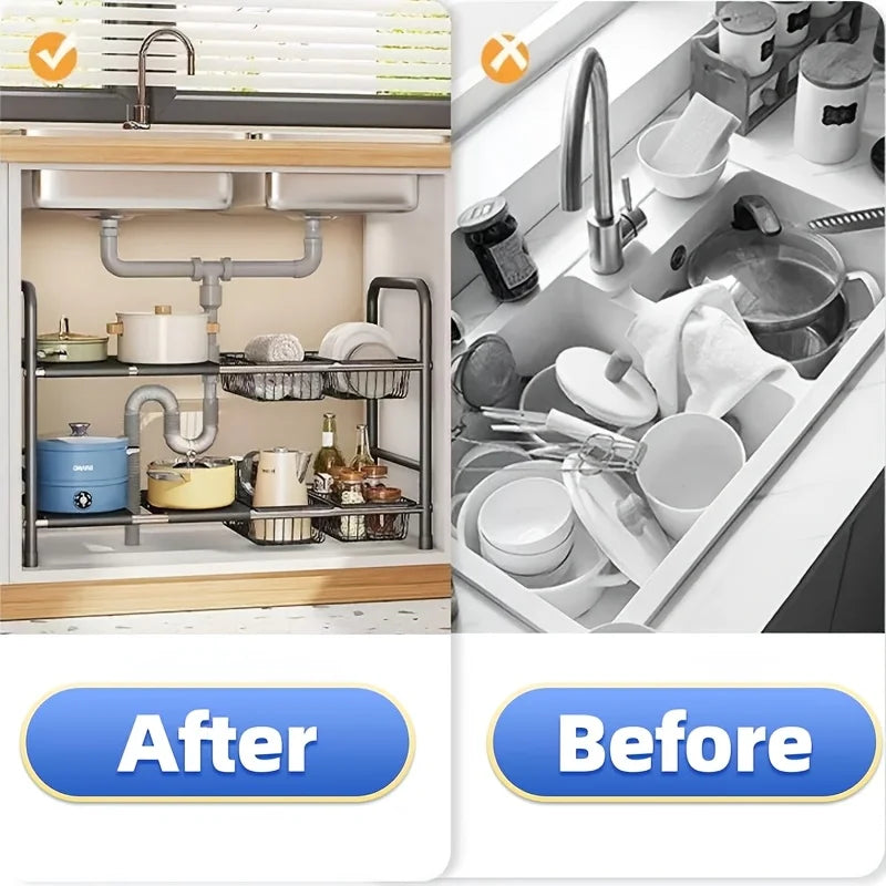 Hign Concerned HOMEFISH 2 Tier Under Sink Organizer Rack