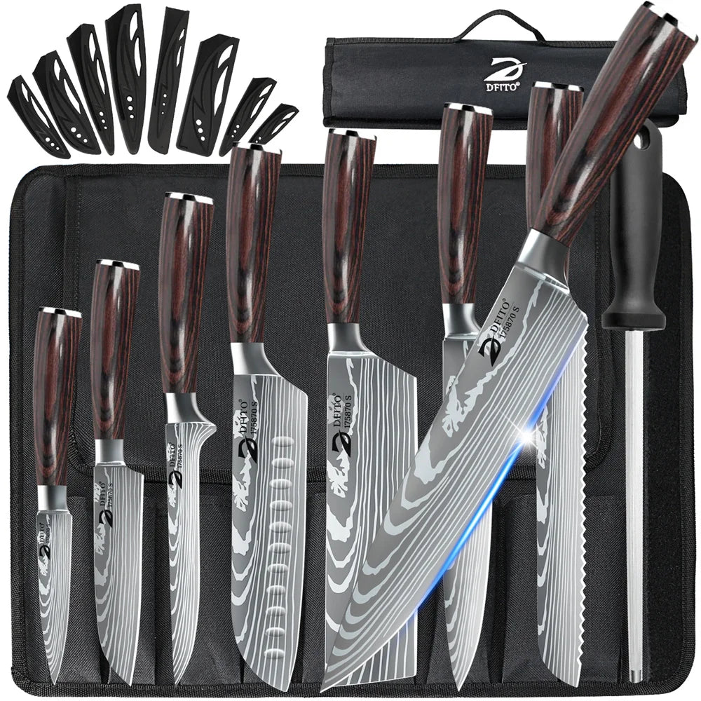 MDHAND 8-Piece Damascus Stainless Steel Kitchen Knives Set With Bag