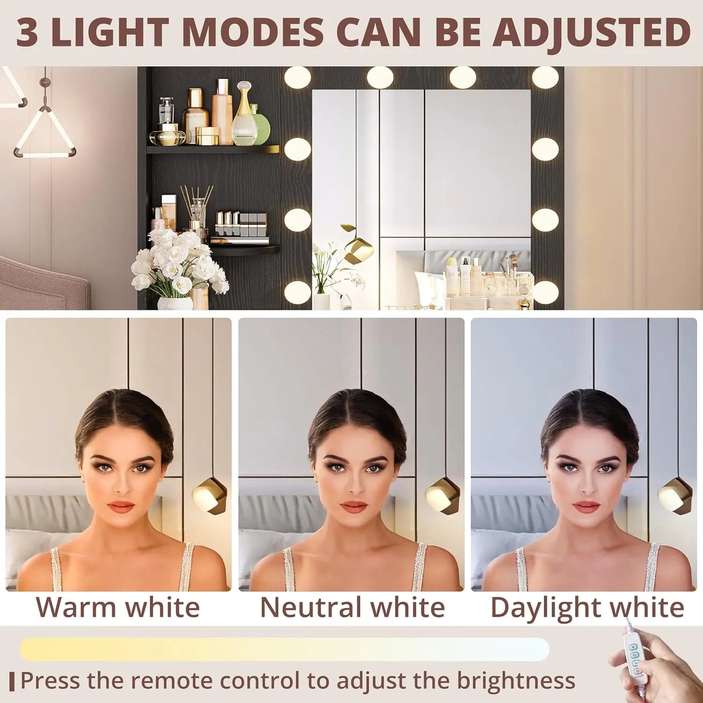 IRONCK Vanity Desk With Mirror And Lights Dressing Table