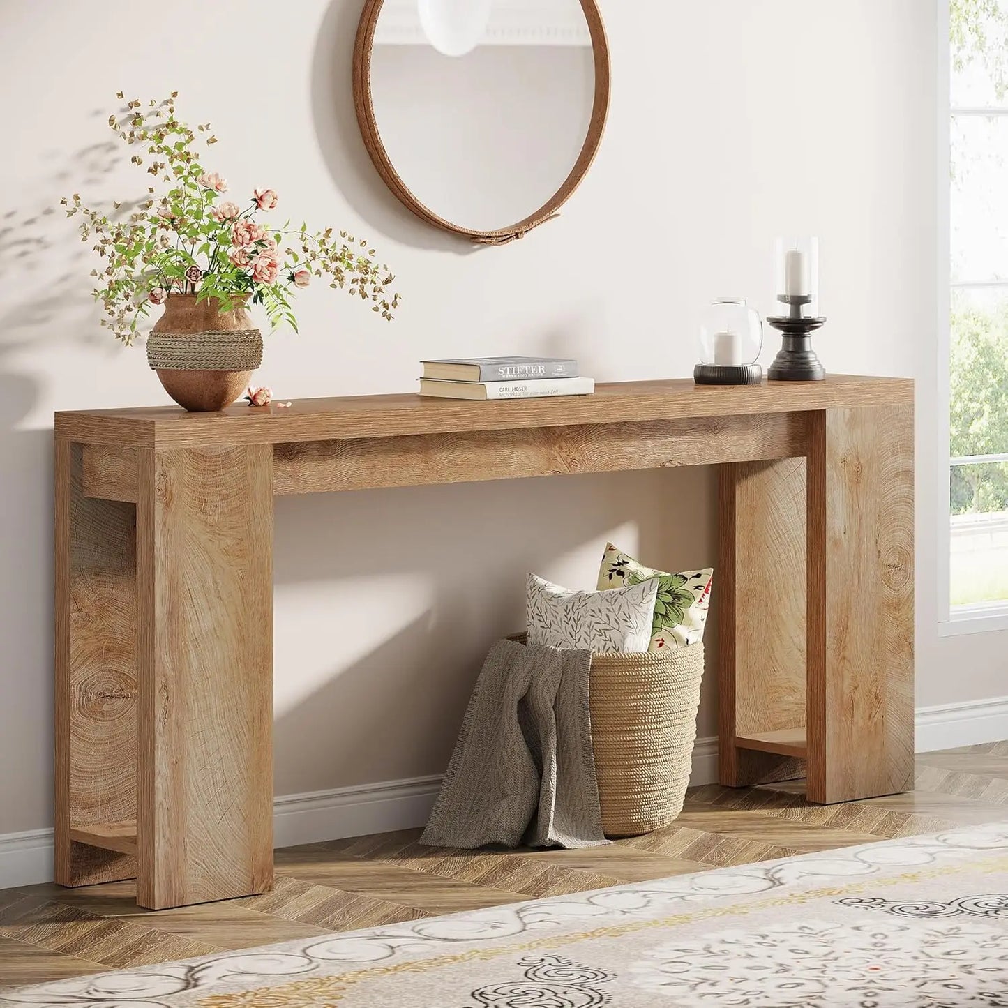 Extra Long Farmhouse Console Table For Sofa Living Room