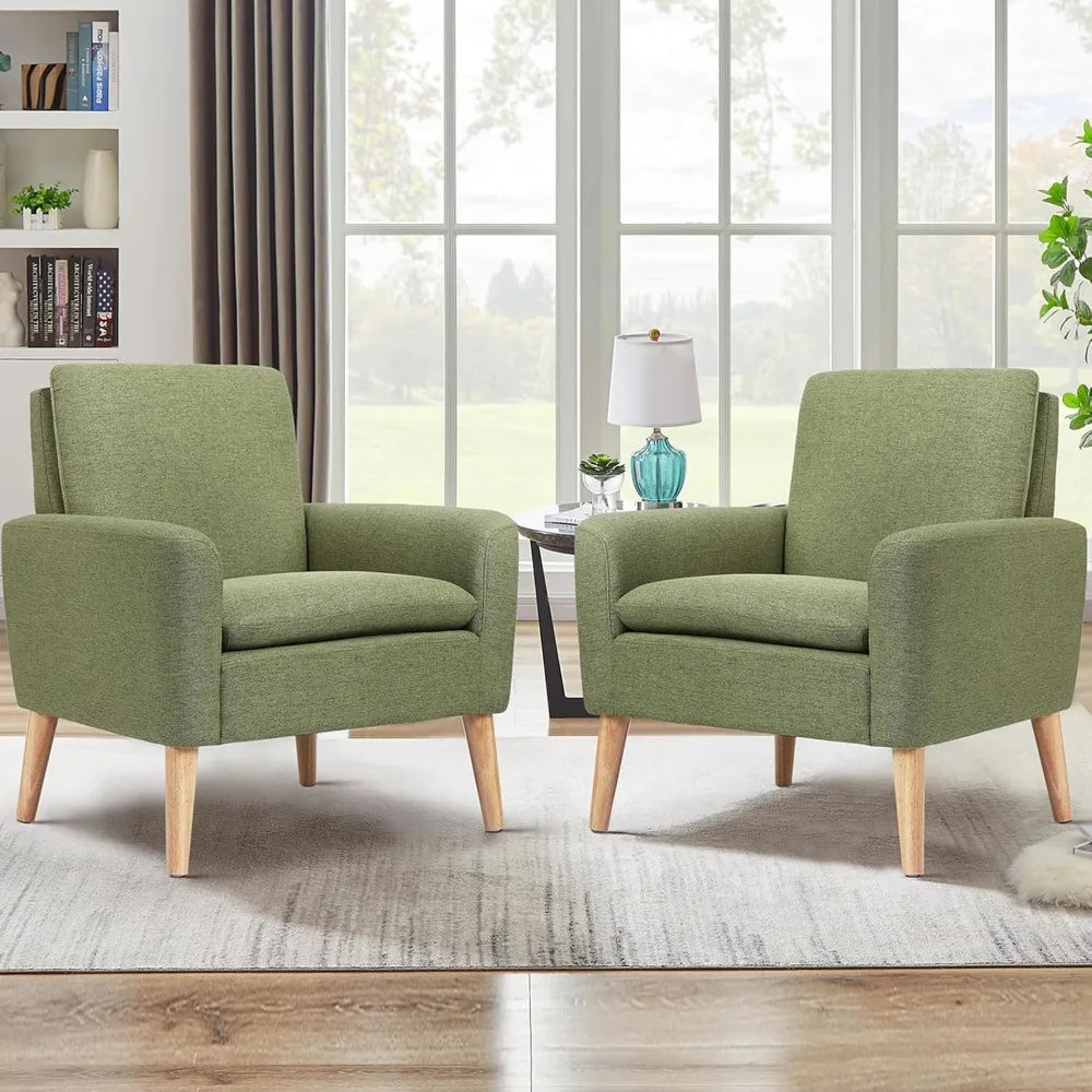 Accent Chair Set of 2 Mid Century Modern Upholstered Chairs