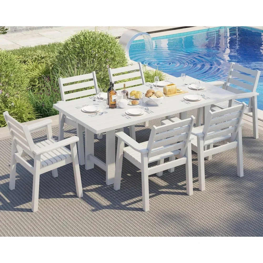 HDPE Outdoor Dining Table Set With Six Chairs 71 Inch