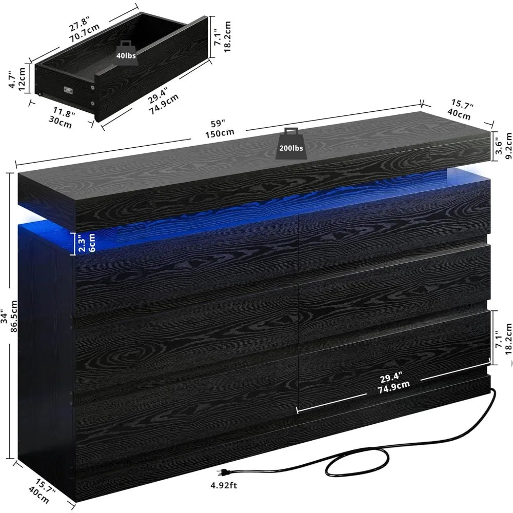 HUANZHUANG 6 Drawer Dresser Wood Bedroom Storage Chest