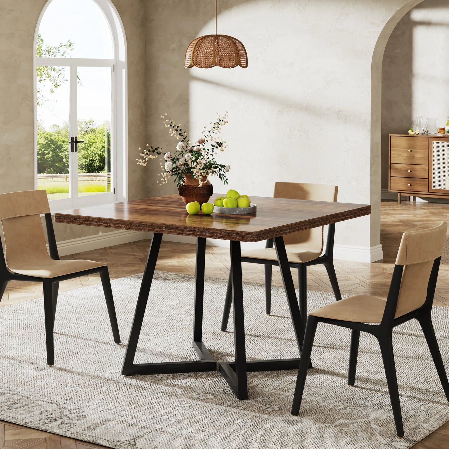 Tribesigns Square Dining Table For 4 Industrial Metal Base