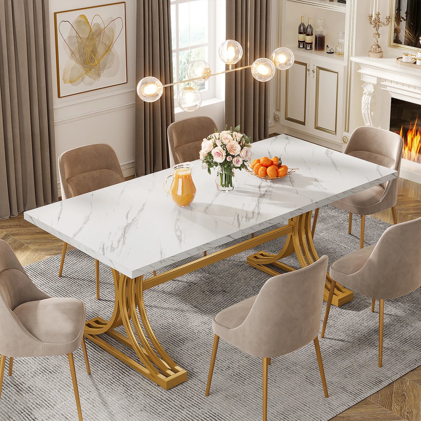 Tribesigns Dining Table For 4 To 6 With Faux Marble Top