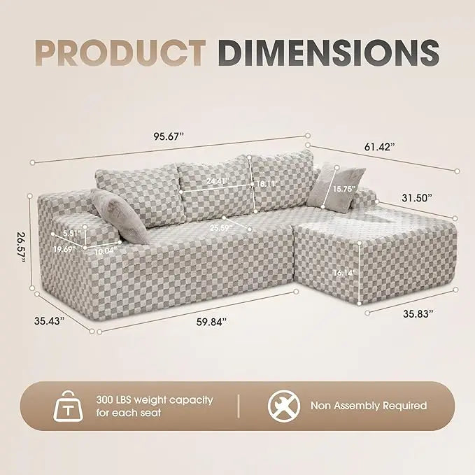 Modular L Shaped 3 Seat Sectional Memory Foam Storage Sofa