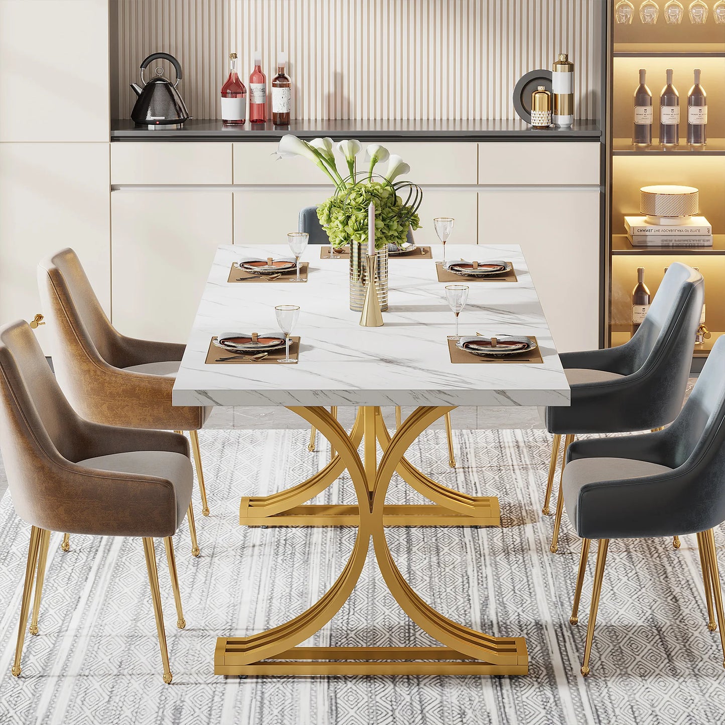 Tribesigns Dining Table For 4 To 6 With Faux Marble Top