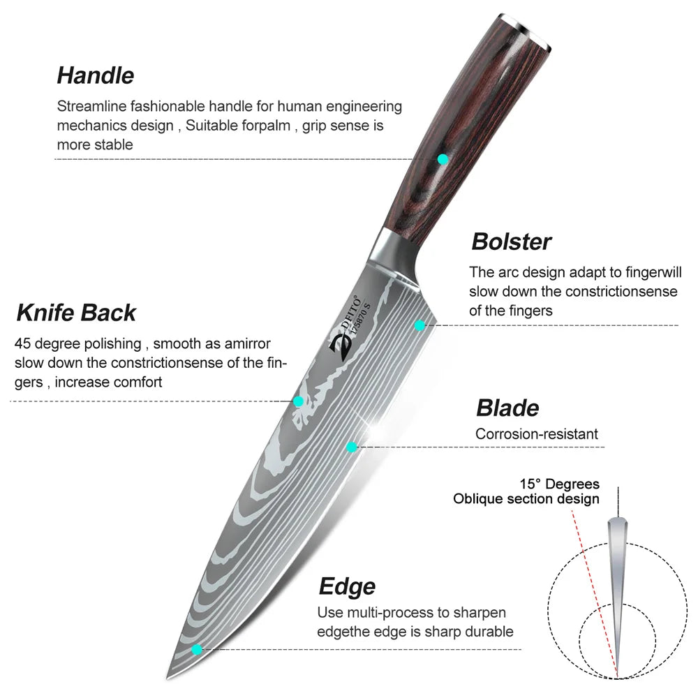 MDHAND 8-Piece Damascus Stainless Steel Kitchen Knives Set With Bag