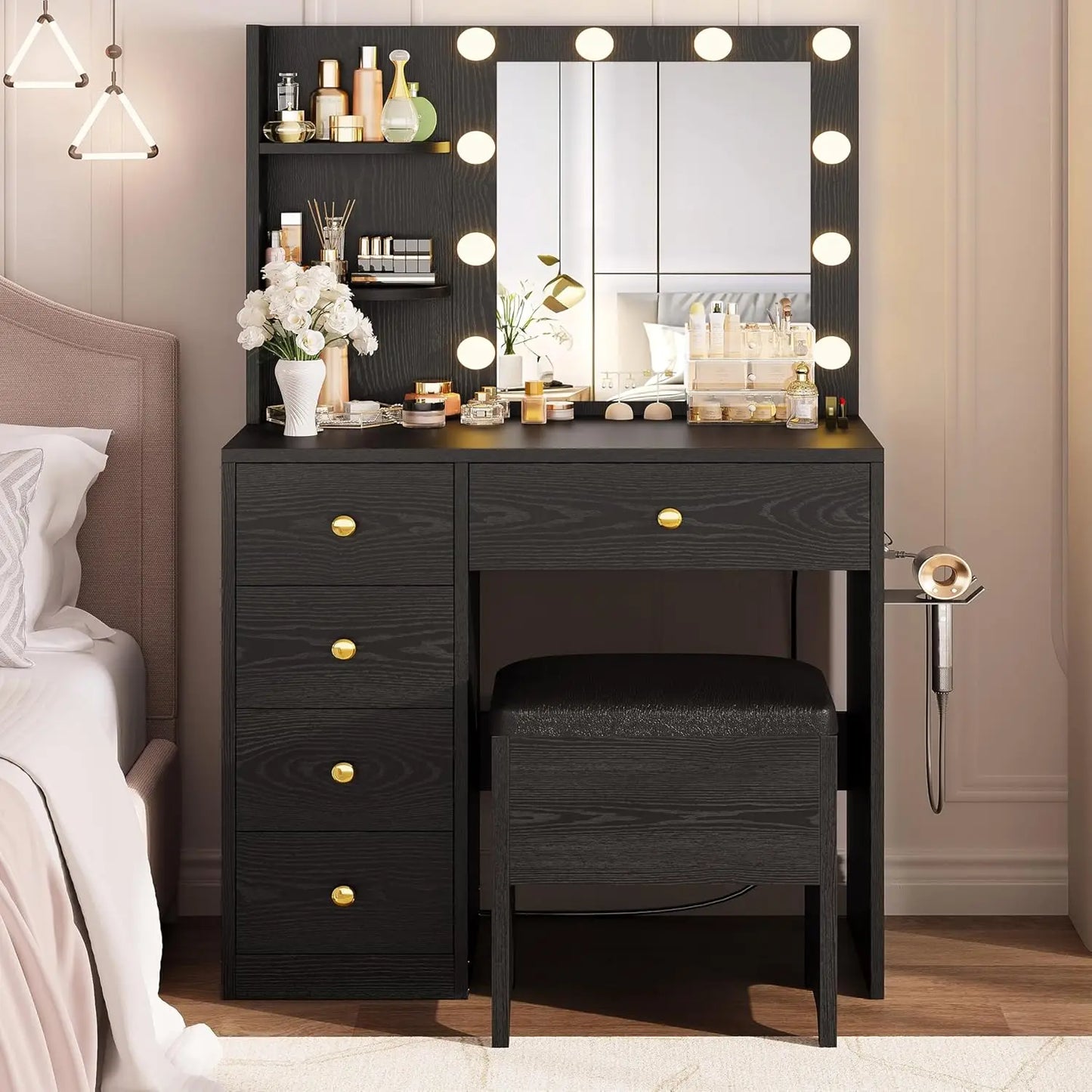 IRONCK Vanity Desk With Mirror And Lights Dressing Table