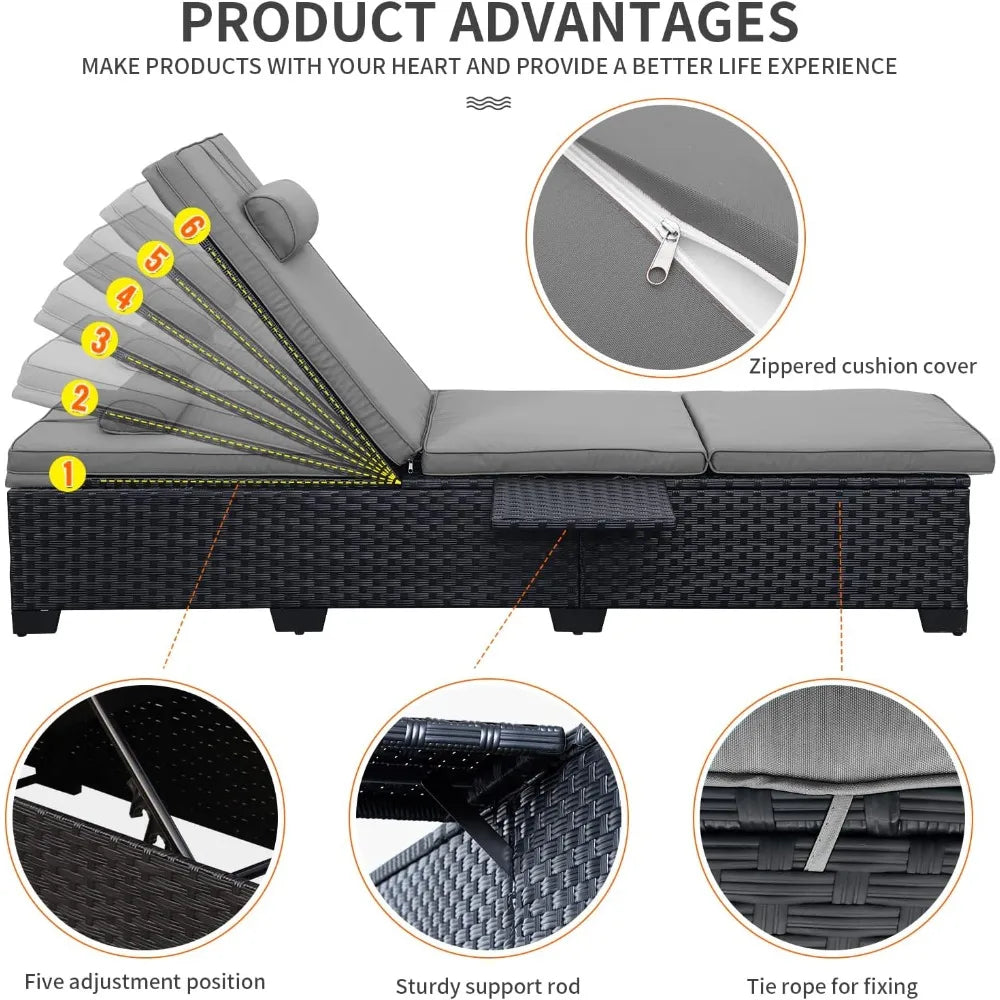 Outdoor Chaise Lounge Chairs Set of 2 Wicker Black