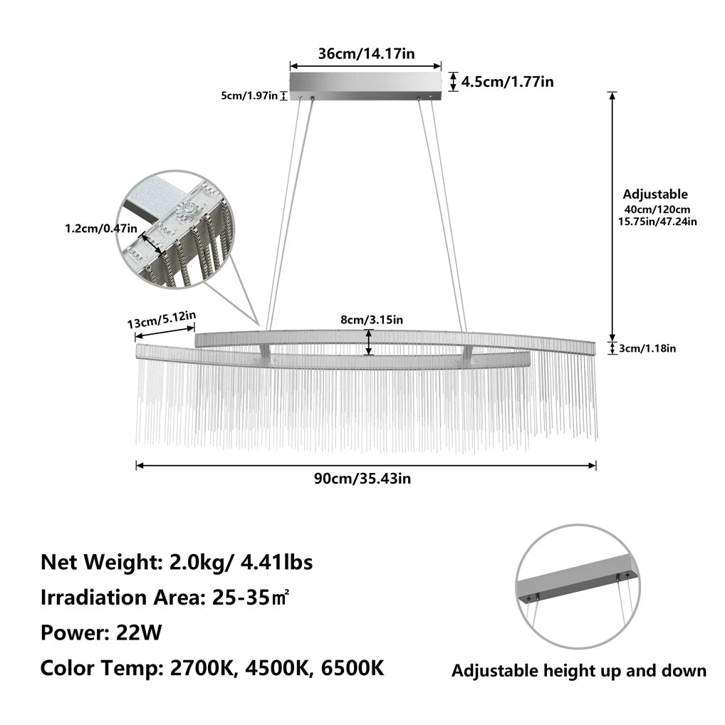 Vrygle Modern Crystal Chandelier Pendant Light Dimmable LED Tassel Chain