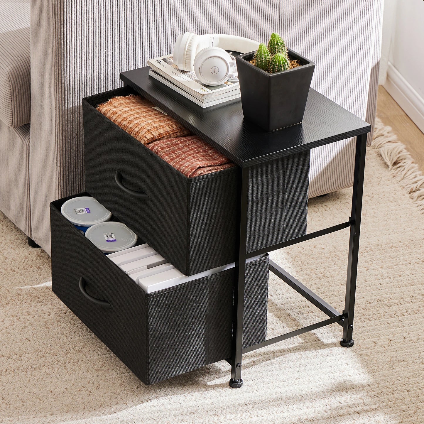 JHK Nightstand With Drawers Storage Cabinet For Bedroom