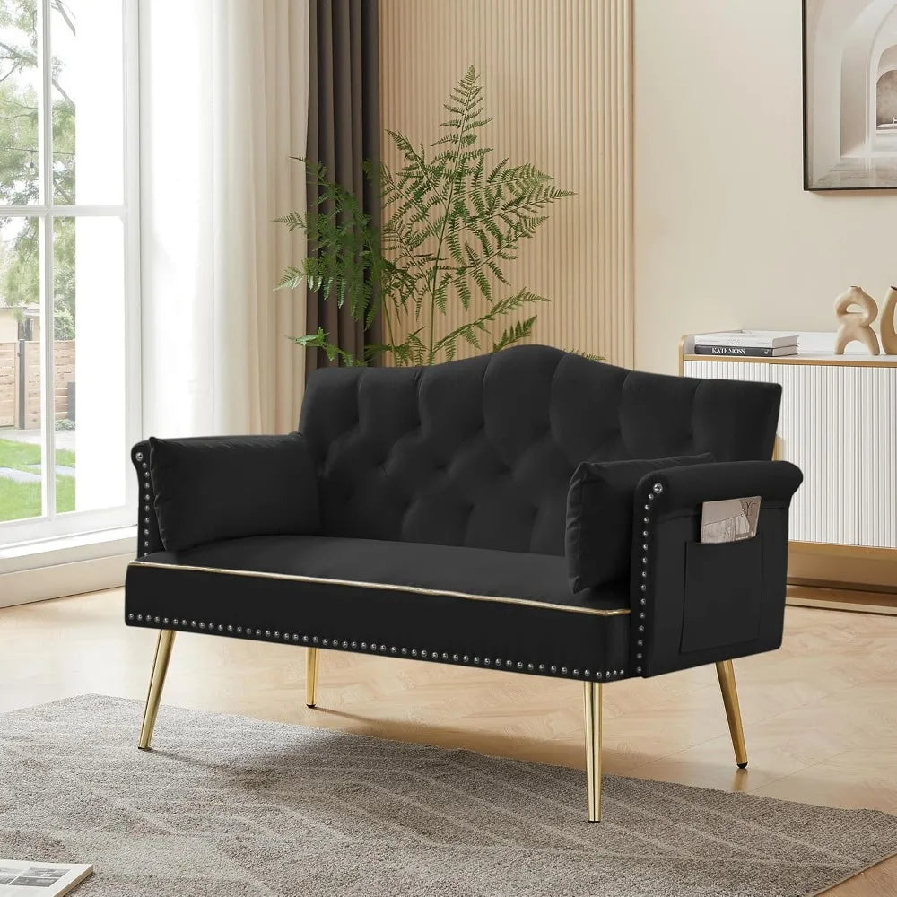 55 Inch Velvet Loveseat Sofa With Gold Metal Legs Tufted