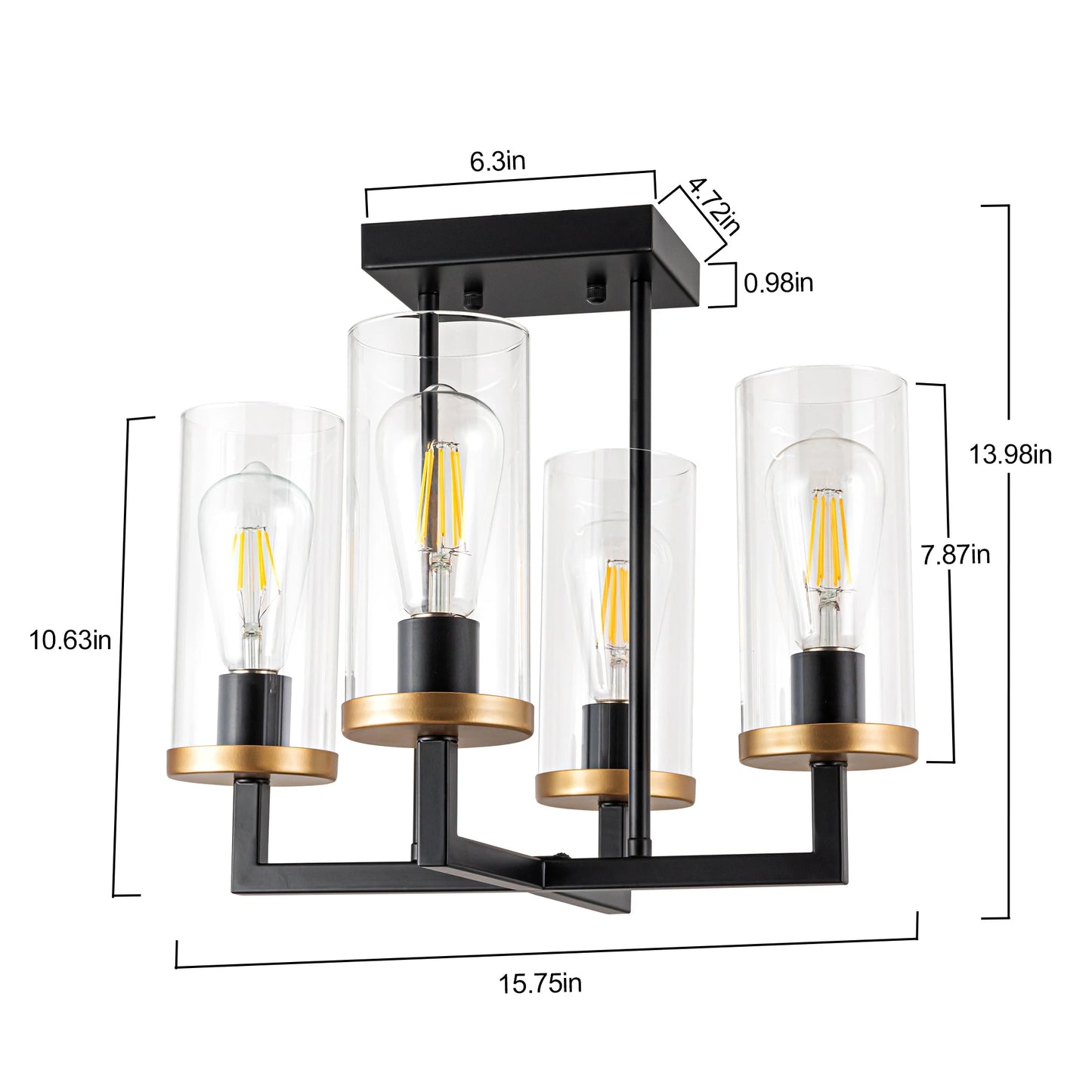 4 Lights Sleek Black Foyer Chandeliers For Kitchen Island