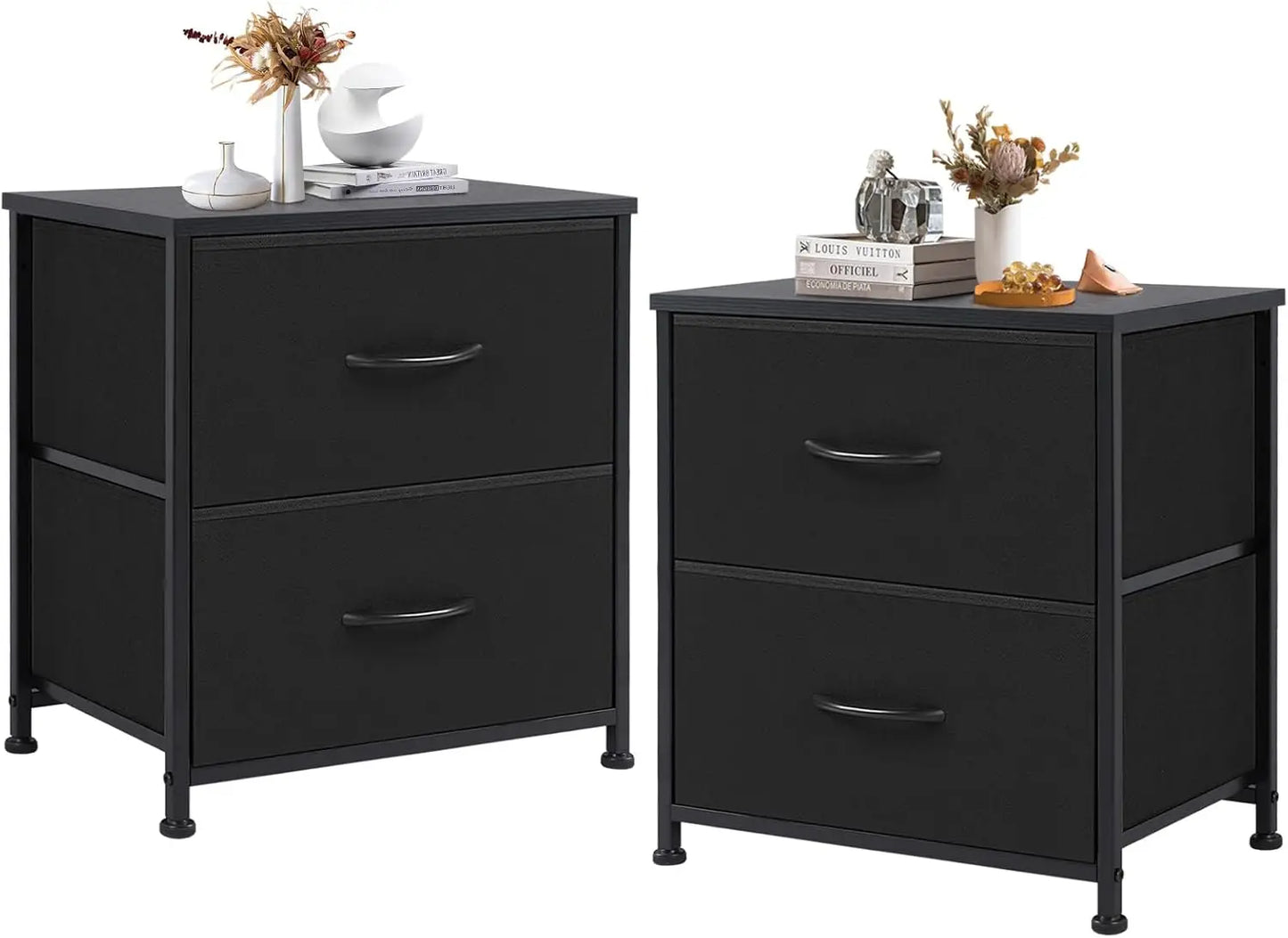Morocco Style Nightstand 20 Inch Tall Black Fabric Drawers