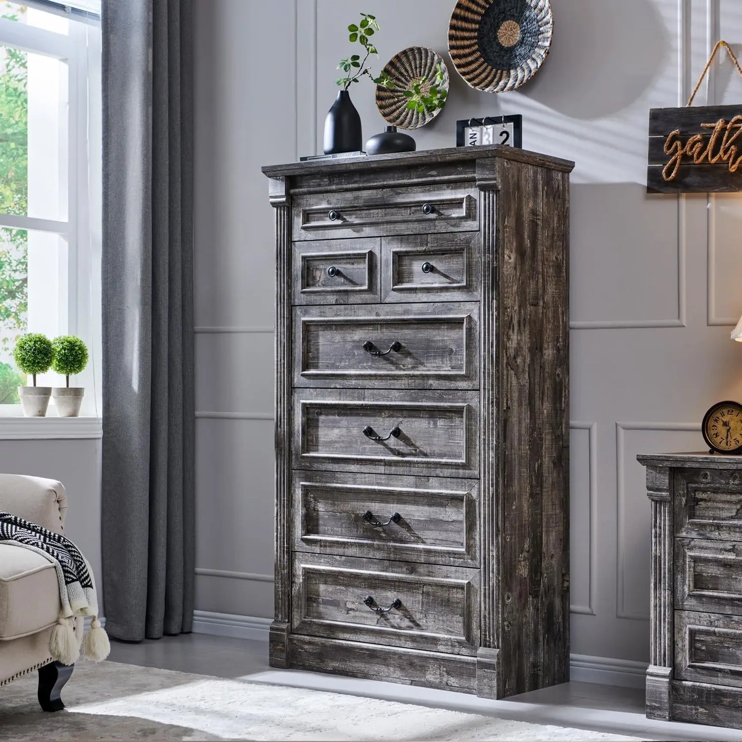 Gyroor Farmhouse 7 Drawer Dresser Roman Column Style