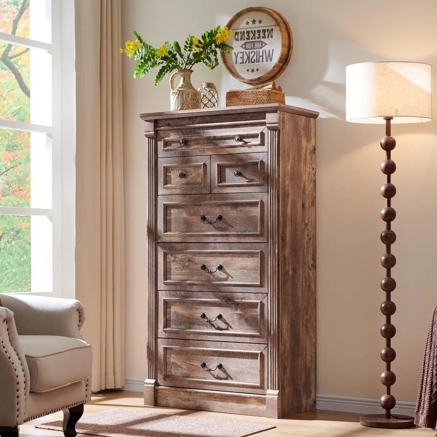 Gyroor Farmhouse 7 Drawer Dresser Roman Column Style