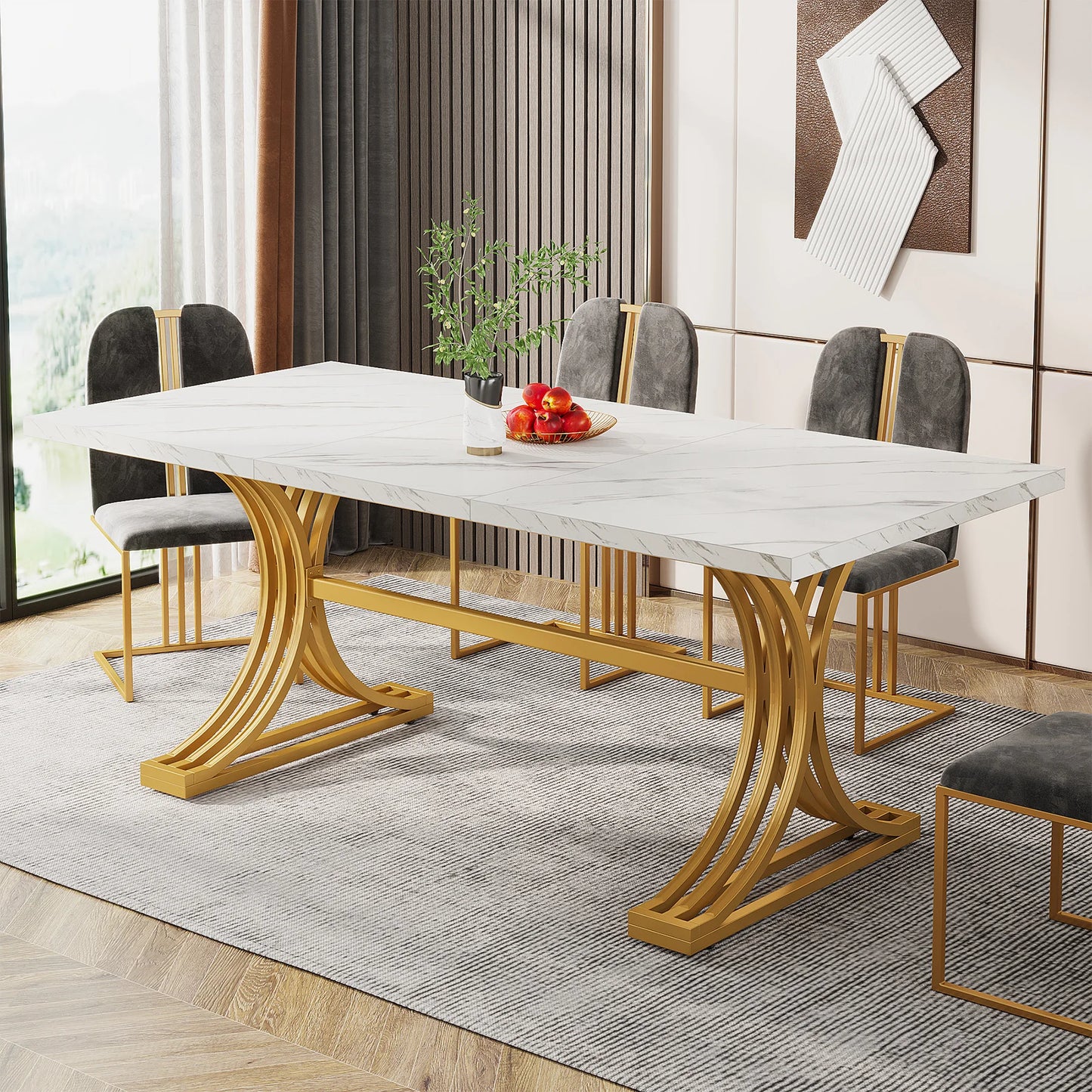 Tribesigns Dining Table For 4 To 6 With Faux Marble Top