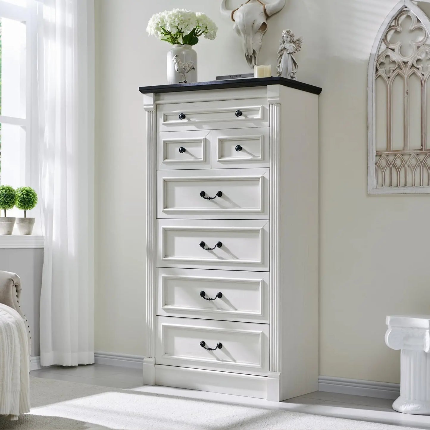 Gyroor Farmhouse 7 Drawer Dresser Roman Column Style