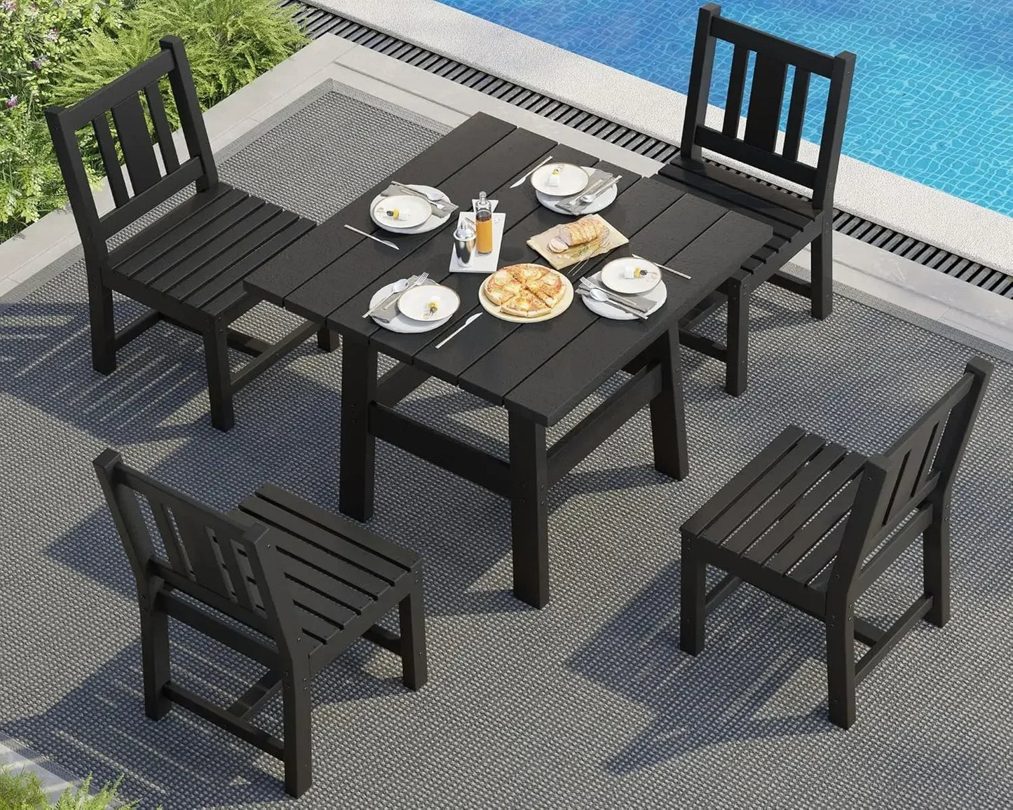 HDPE Outdoor Dining Table Set With Six Chairs 71 Inch