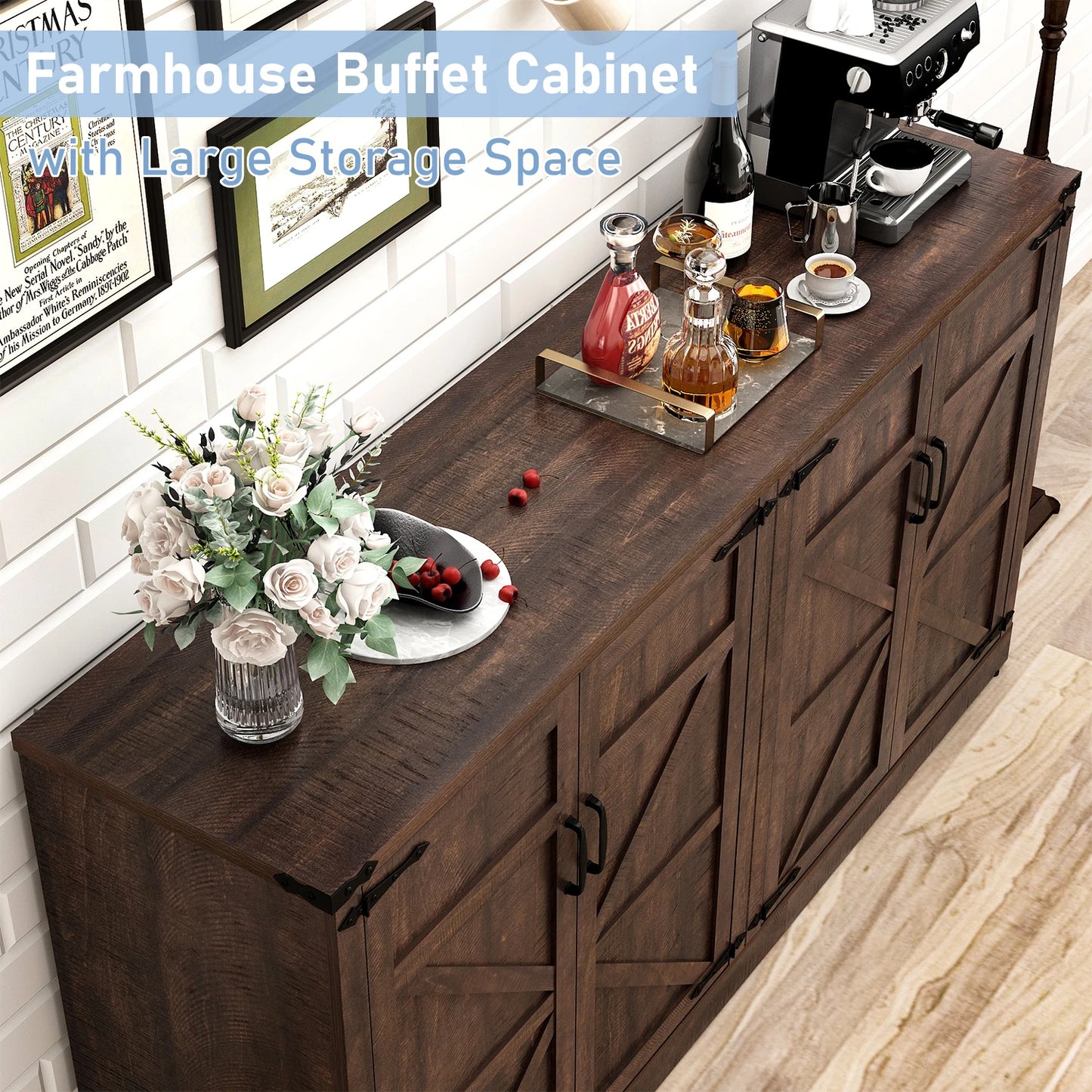 QiaoShiRen Buffet Cabinet Farmhouse Sideboard With Drawers