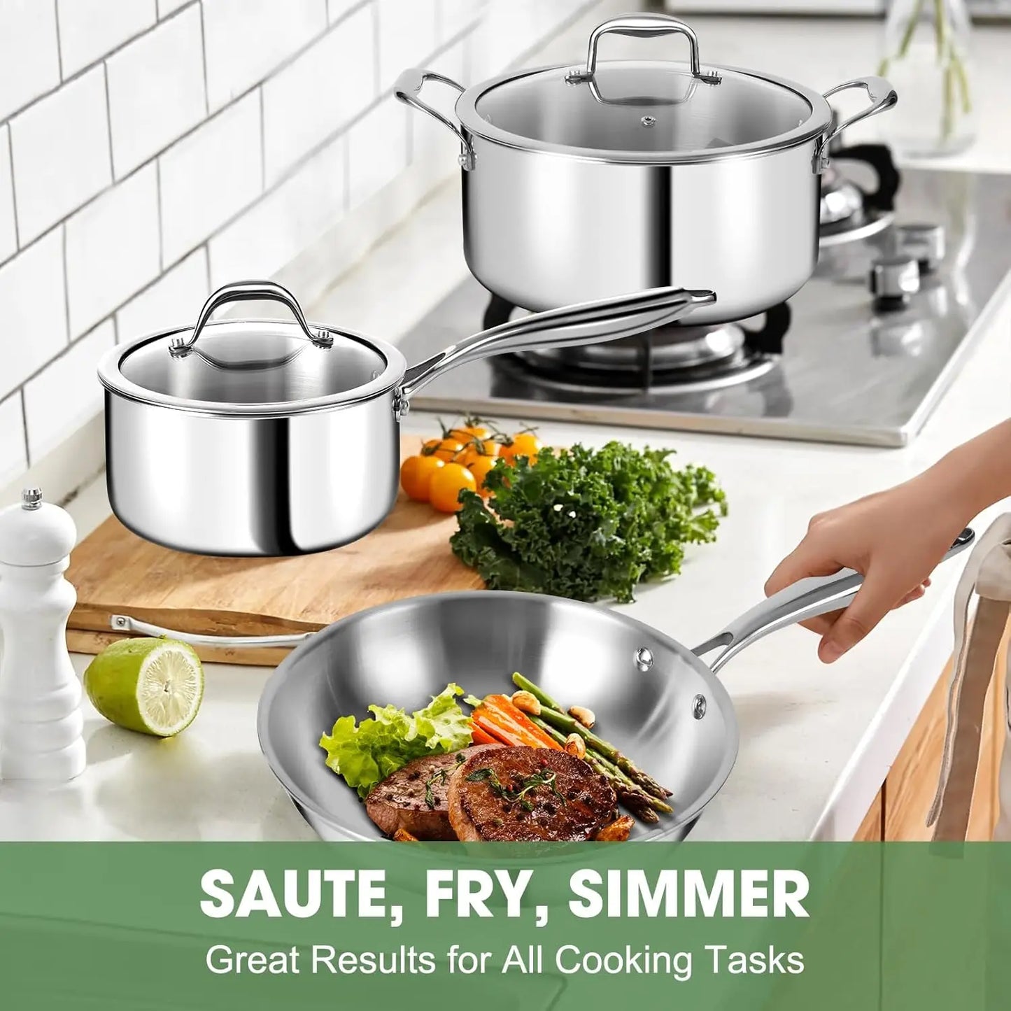 3 Ply Stainless Steel 11 Piece Cookware Set Induction Safe