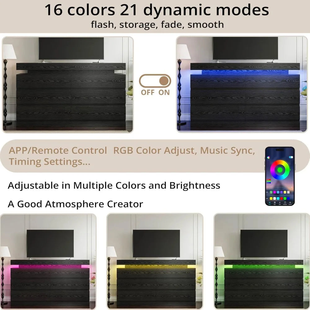 HUANZHUANG 6 Drawer Dresser Wood Bedroom Storage Chest