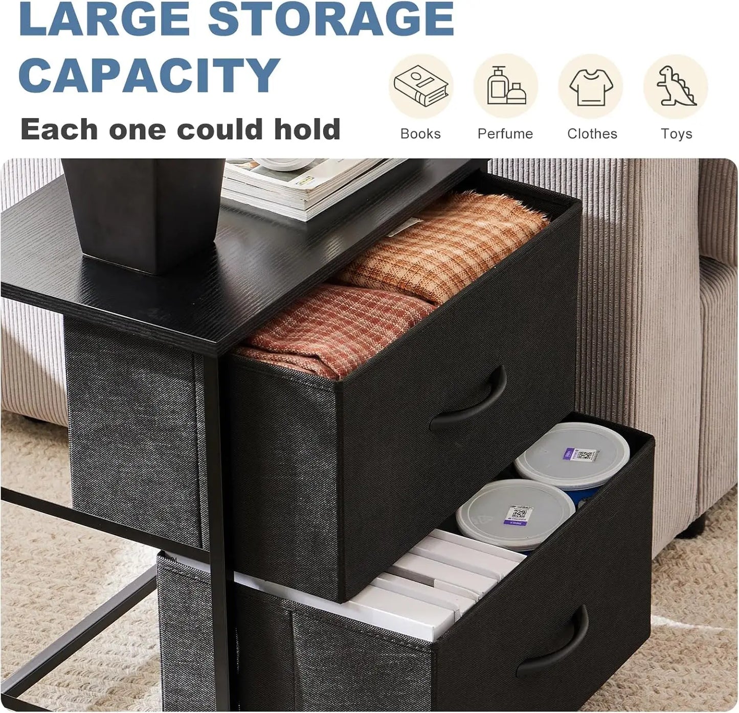 Morocco Style Nightstand 20 Inch Tall Black Fabric Drawers