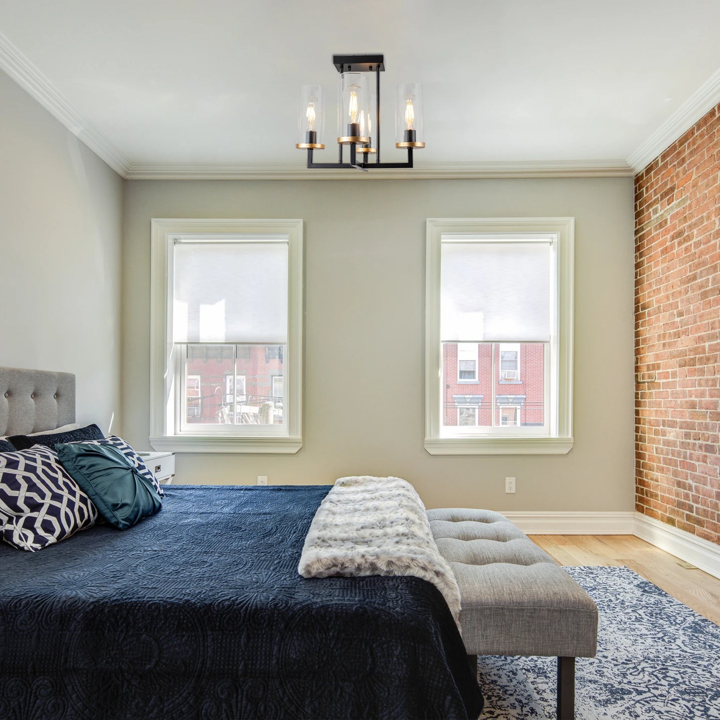 4 Lights Sleek Black Foyer Chandeliers For Kitchen Island