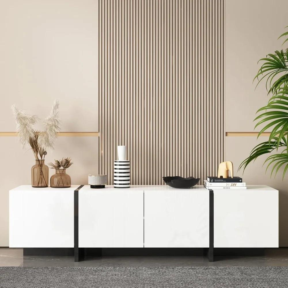 Modern White TV Stand For 65 70 75 Inch TVs With Storage