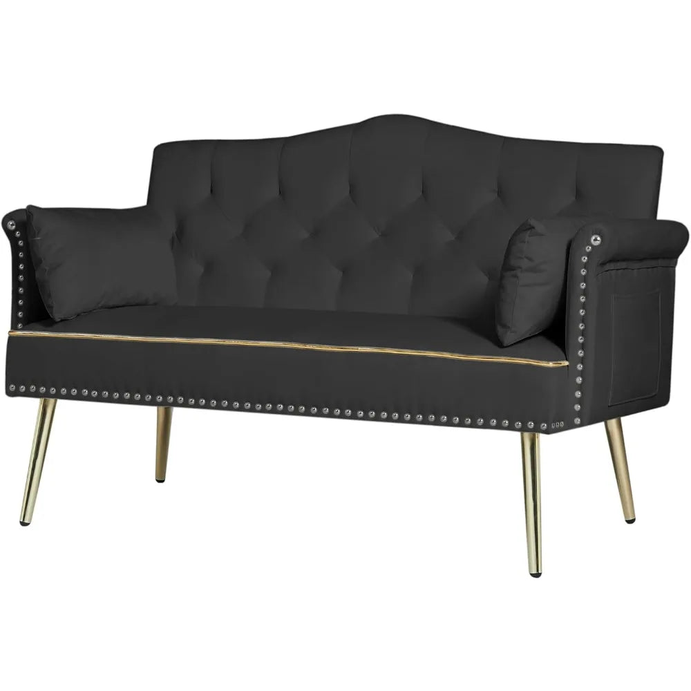 55 Inch Velvet Loveseat Sofa With Gold Metal Legs Tufted