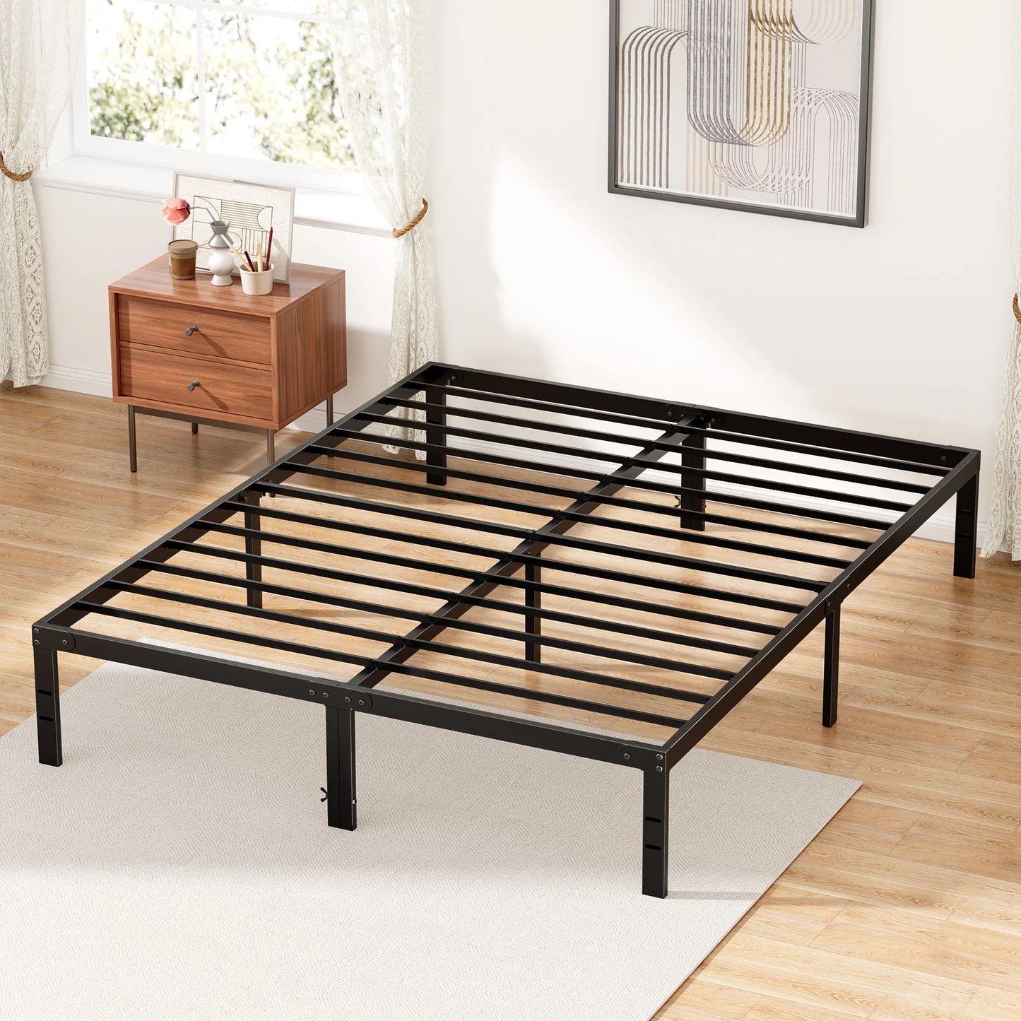 JHK Basic Metal Bed Frame Queen Size Platform With Storage